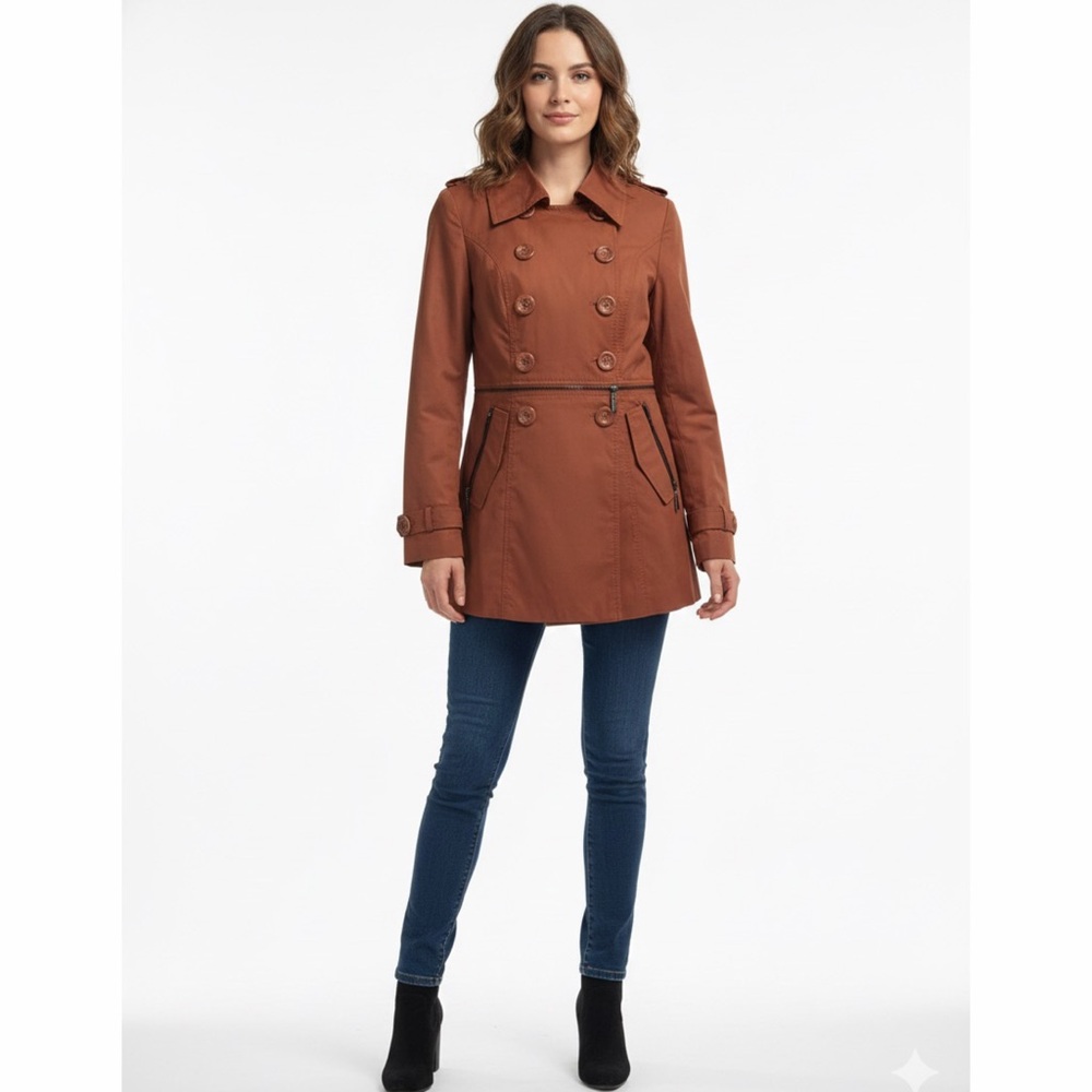 Vero Moda Rust Brown Double-Breasted Trench Coat | Size S‎ NWT